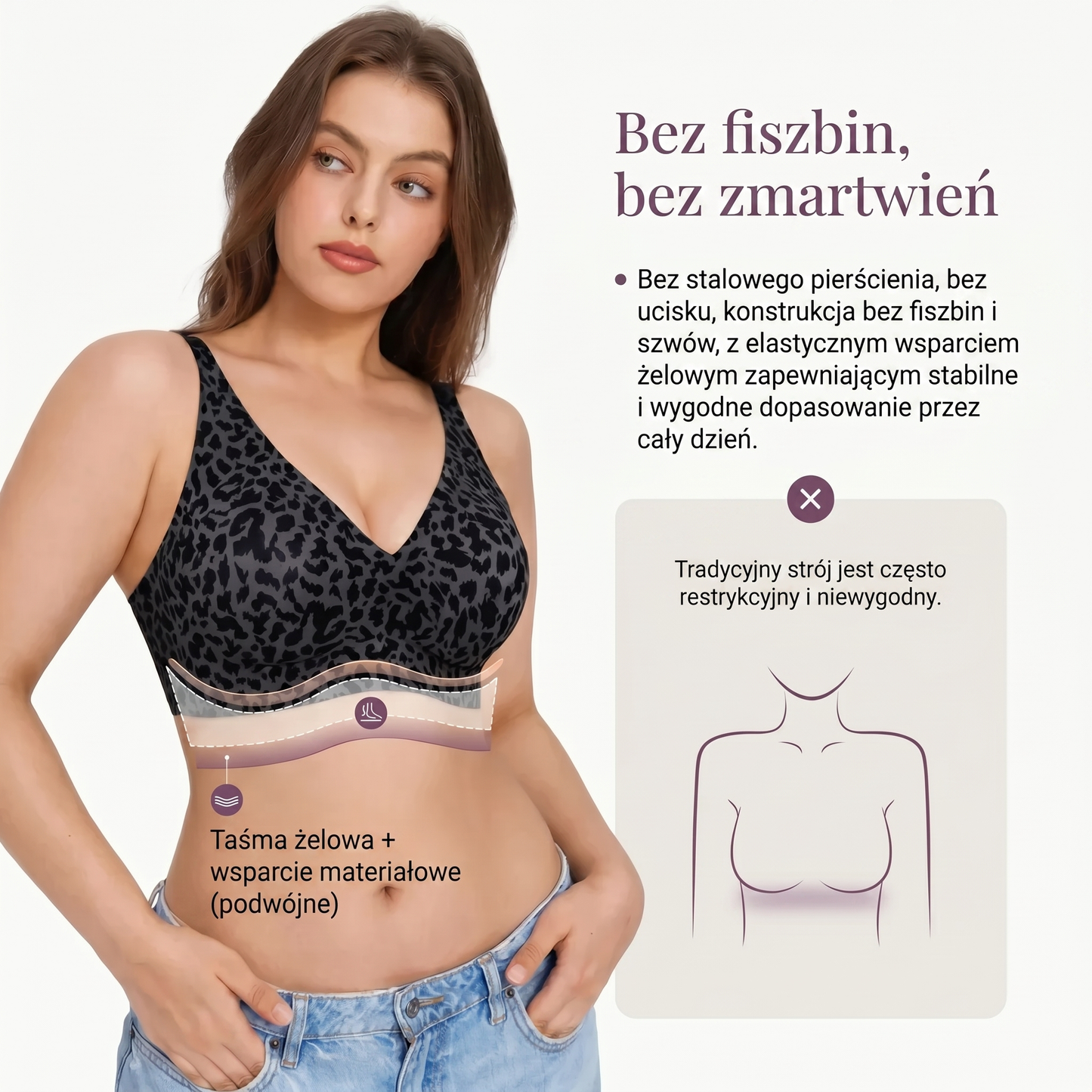 Bezszwowy biustonosz modelujący bez fiszbin